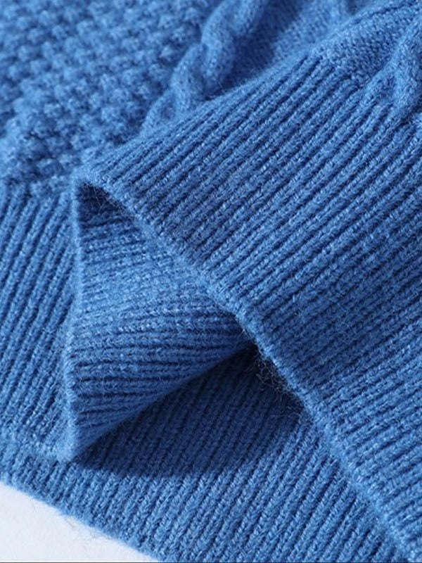 Men's Blue Cable Knit Sweater – Classic Winter Pullover