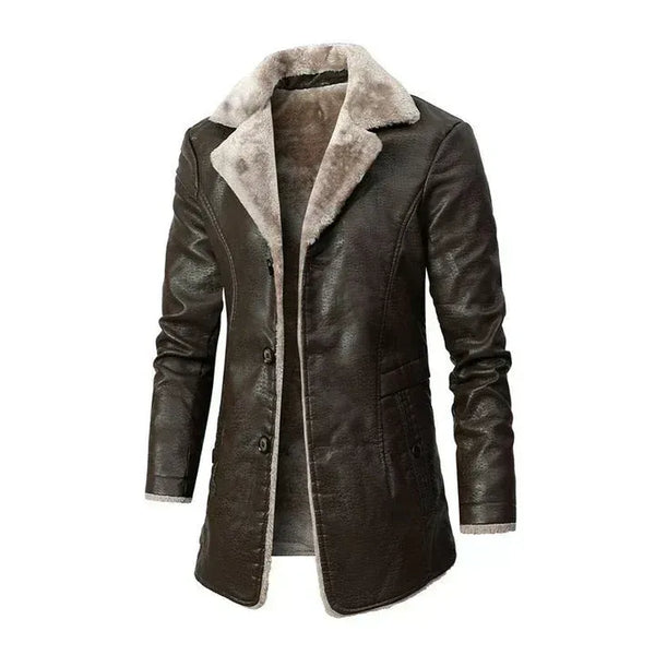 Men’s Brown Faux Leather Shearling Winter Coat 🧥