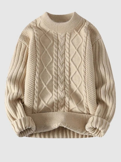Men's Blue Cable Knit Sweater – Classic Winter Pullover