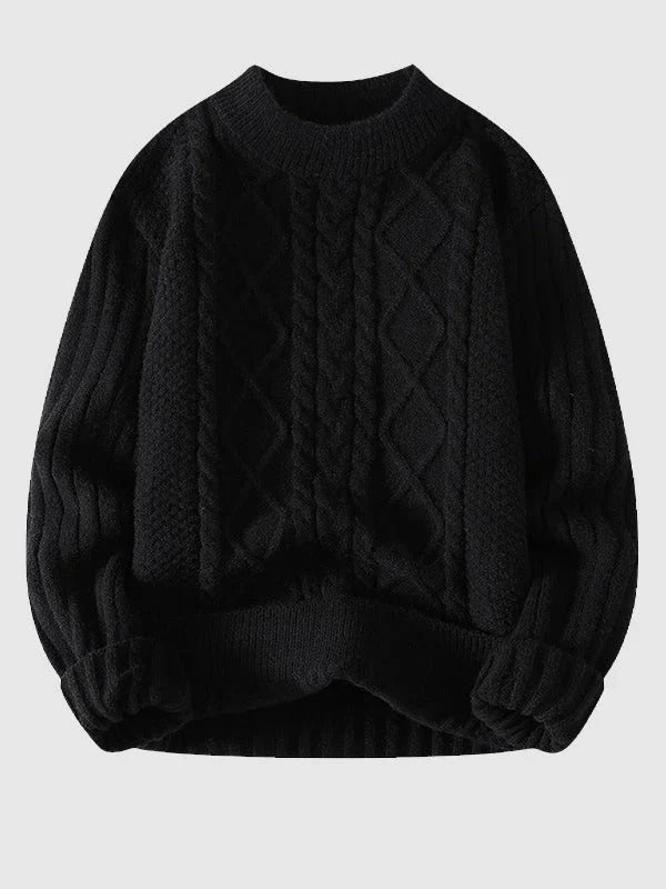 Men's Blue Cable Knit Sweater – Classic Winter Pullover