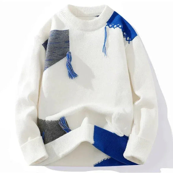 Patchwork Crew Neck Knit Sweater