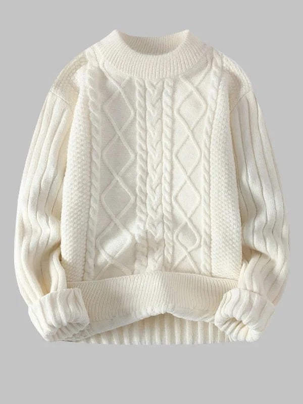Men's Blue Cable Knit Sweater – Classic Winter Pullover