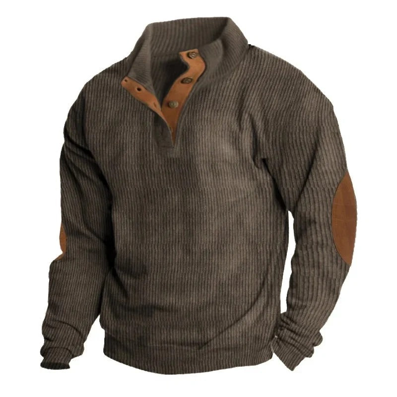 Cloxis Men's Ribbed Quarter-Zip Sweater – Brown Casual Winter Pullover