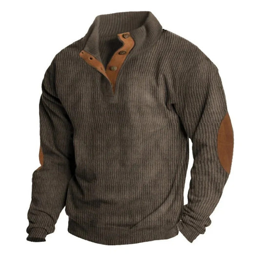 Cloxis Men's Ribbed Quarter-Zip Sweater – Brown Casual Winter Pullover