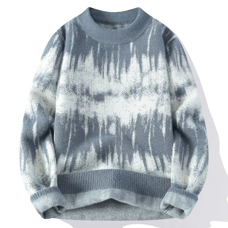 Wave Pattern Knit Crew Neck Sweater