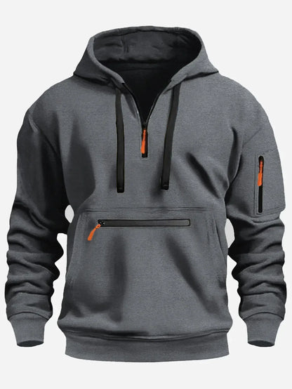 Cloxis Men's Fleece Pullover Hoodie – Grey Outdoor Winter Sweatshirt