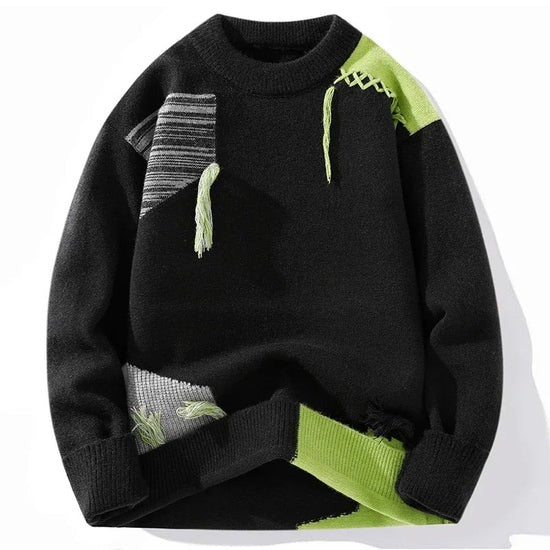 Patchwork Crew Neck Knit Sweater