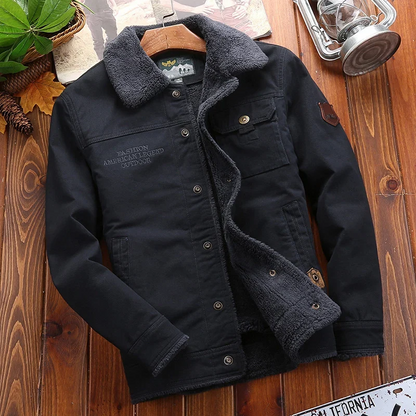 🧥 Premium Men's Black Sherpa-Lined Winter Jacket