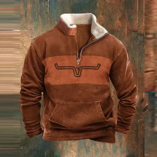 Cloxis Men's Aztec Print Fleece Half-Zip Sweatshirt – Brown & Beige