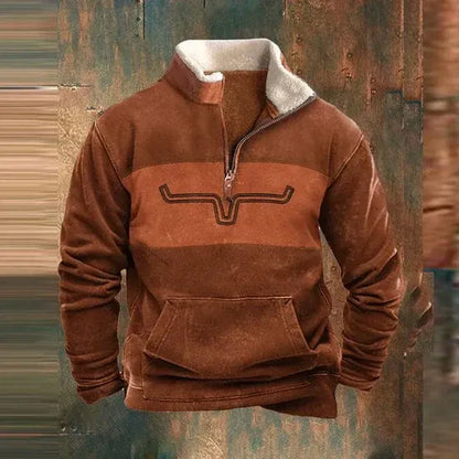 Cloxis Men's Aztec Print Fleece Half-Zip Sweatshirt – Brown & Beige