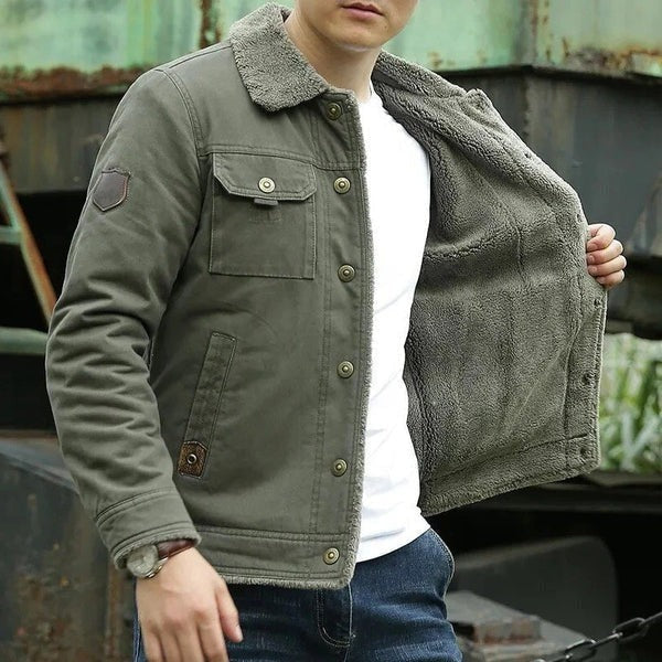 Men’s Olive Green Sherpa-Lined Jacket