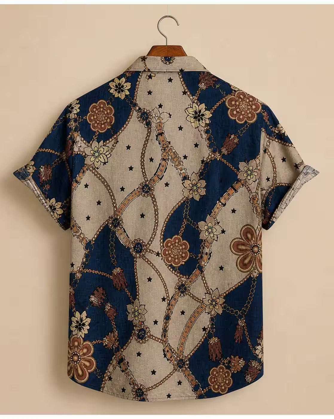 Weartox Men's Premium Navy Blue Floral Chain Print Casual Half Sleeve Shirt