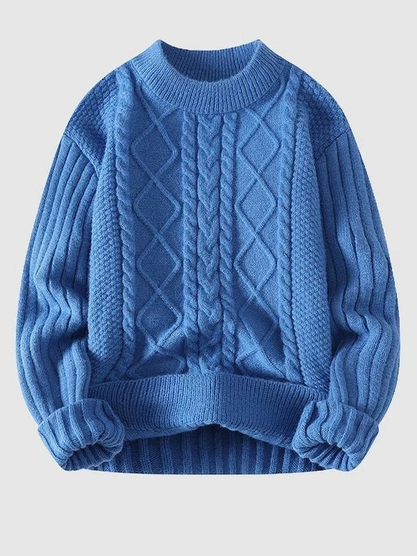 Men's Blue Cable Knit Sweater – Classic Winter Pullover