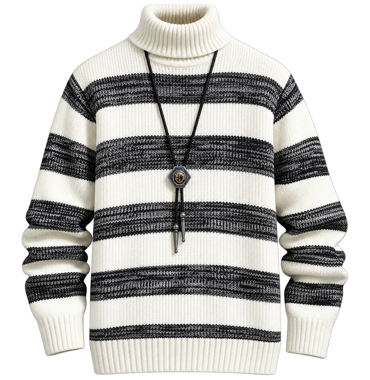 Cloxis Men's Striped Turtleneck Sweater – Black & White Winter Knit