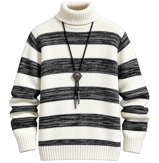Cloxis Men's Striped Turtleneck Sweater – Black & White Winter Knit