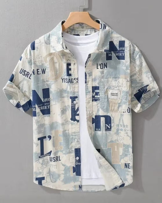 Weartox Men's Premium Abstract Typography Print Casual Half Sleeve Shirt