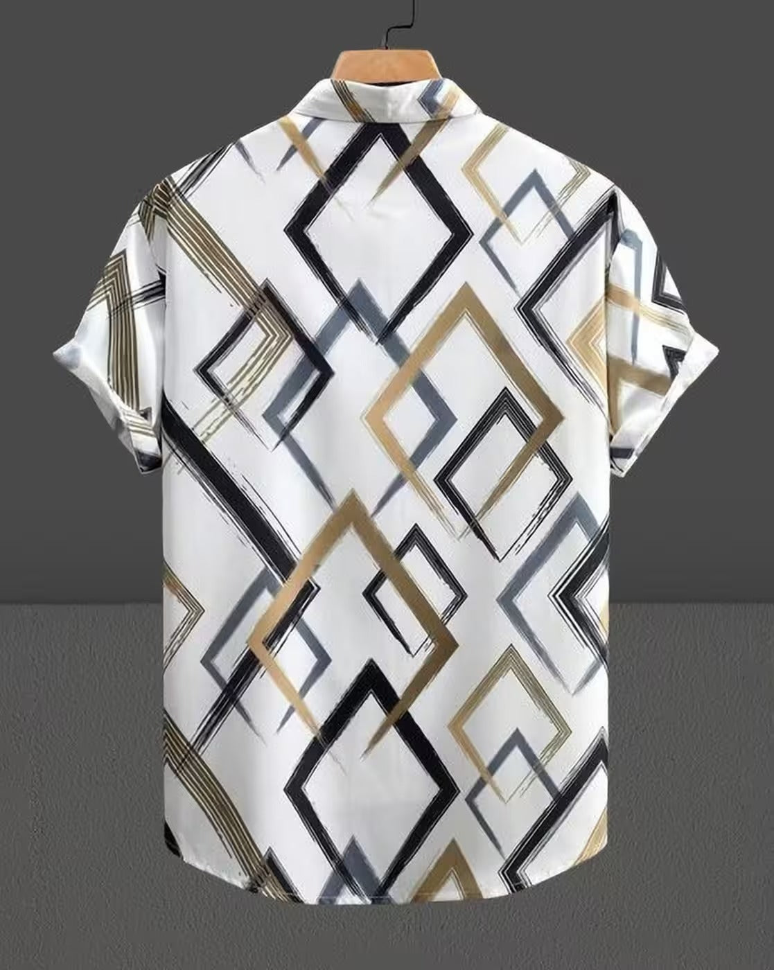 Weartox Men's Premium White Geometric Print Casual Half Sleeve Shirt