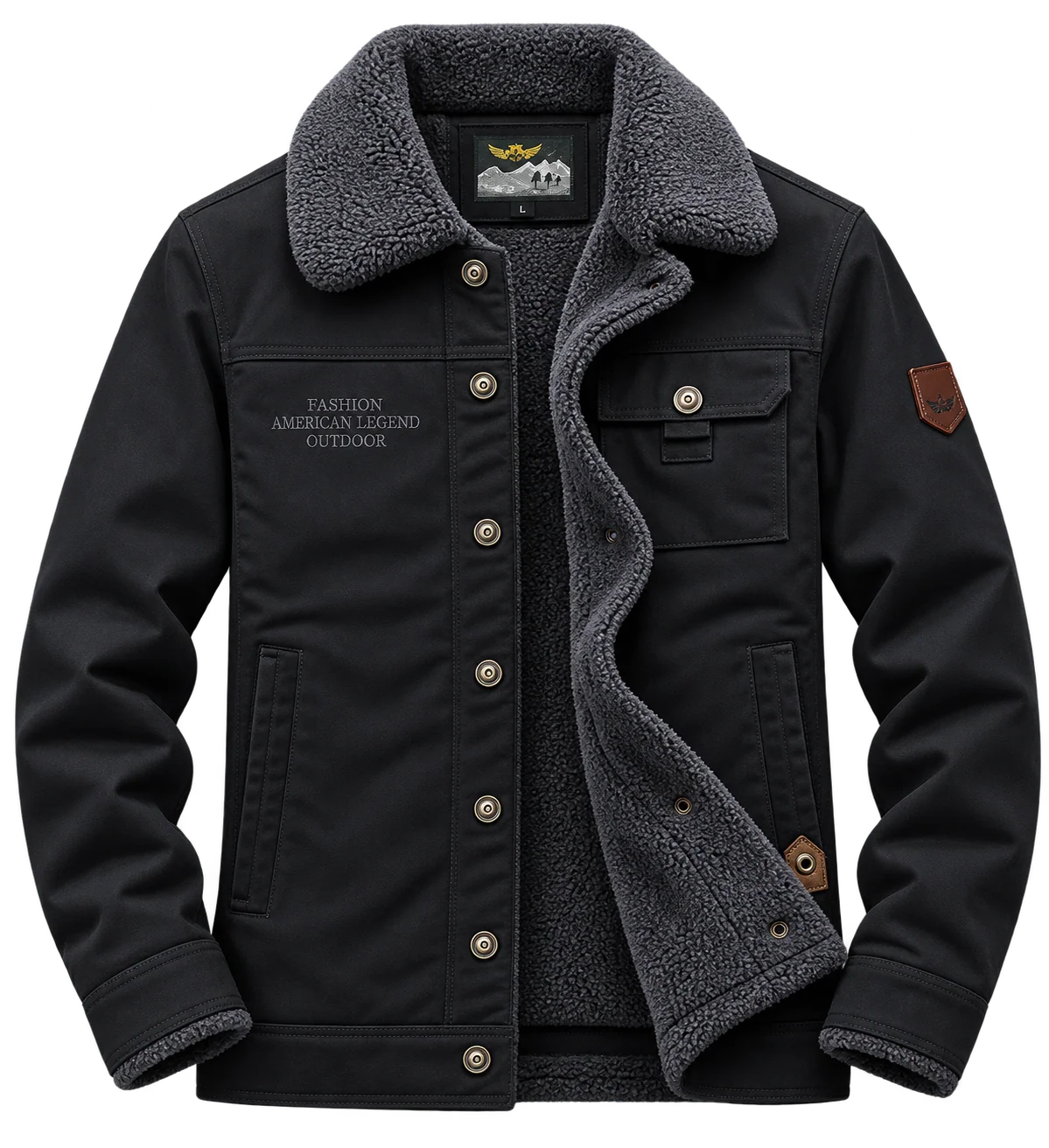 🧥 Premium Men's Black Sherpa-Lined Winter Jacket