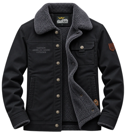 🧥 Premium Men's Black Sherpa-Lined Winter Jacket