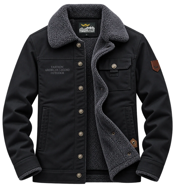 🧥 Premium Men's Black Sherpa-Lined Winter Jacket