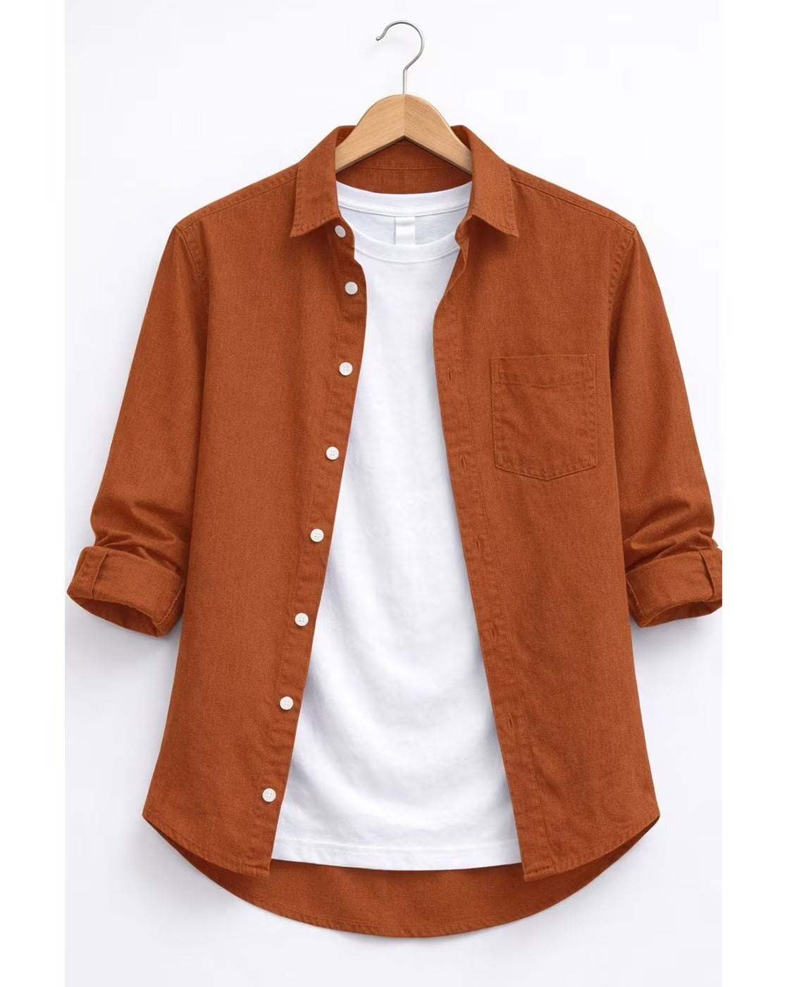 Weartox Men's Premium Rust Orange Casual Full Sleeve Cotton Shirt