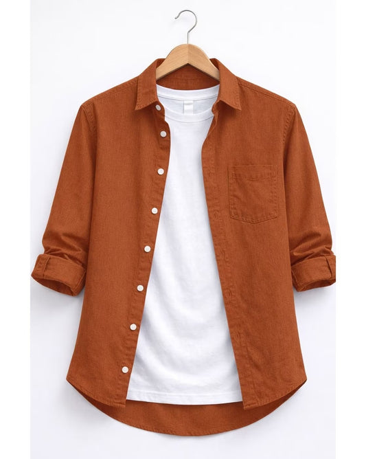 Weartox Men's Premium Rust Orange Casual Full Sleeve Cotton Shirt