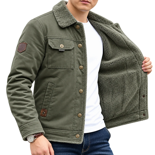 Men’s Olive Green Sherpa-Lined Jacket