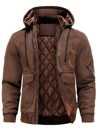 🧥 Premium Men's Hooded Leather Bomber Jacket