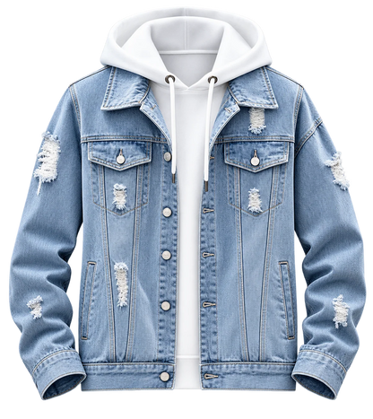 🧥 Men's Premium Distressed Denim Jacket with Hoodie