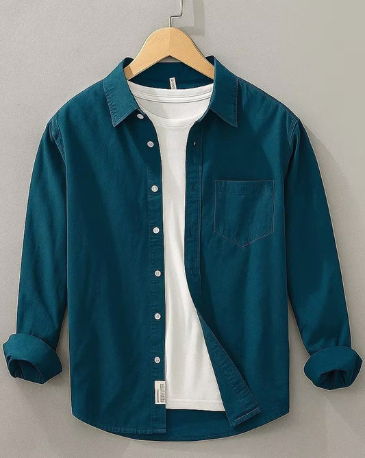 Weartox Men's Premium Teal Blue Casual Full Sleeve Cotton Shirt