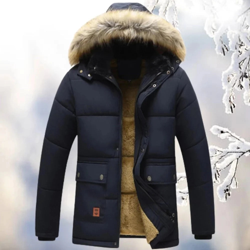 🧥 Premium Men's Fleece-Lined Hooded Winter Jacket