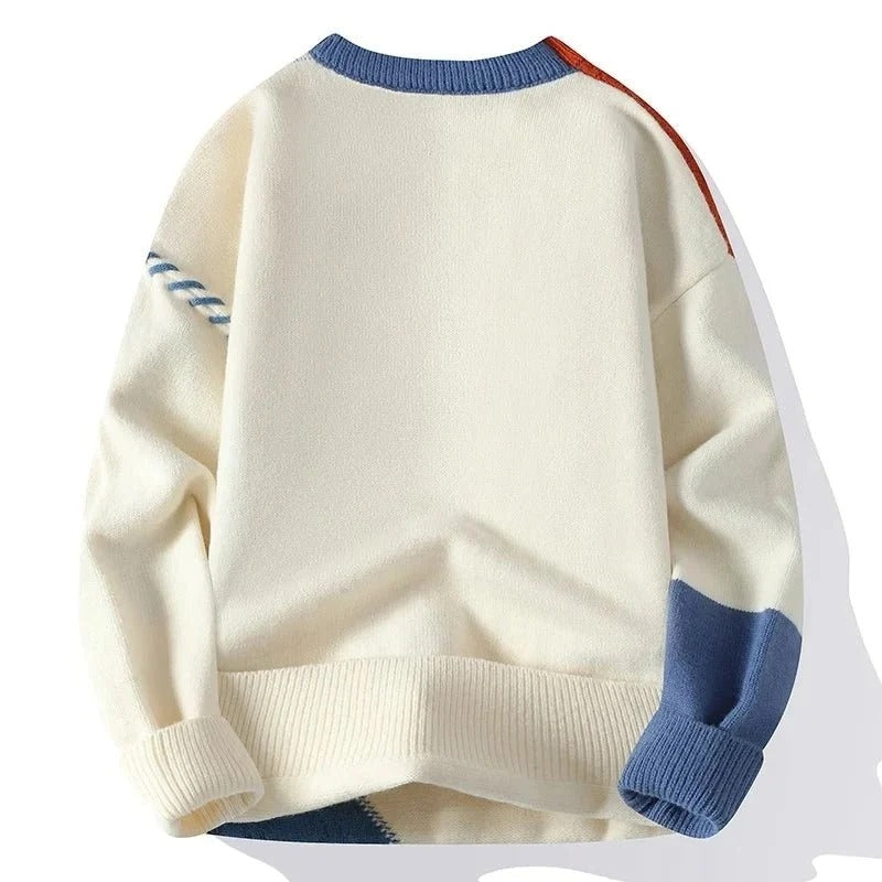 Patchwork Color Block Cable Knit Sweater
