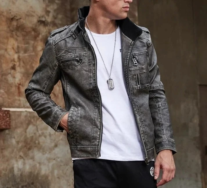 🧥 Premium Men's Black Leather Biker Jacket
