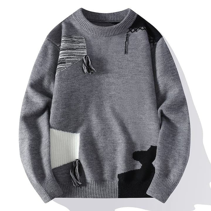 Patchwork Crew Neck Knit Sweater