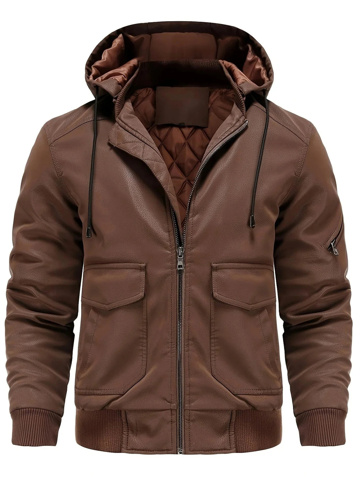 🧥 Premium Men's Hooded Leather Bomber Jacket