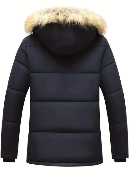 🧥 Premium Men's Fleece-Lined Fur Hood Winter Jacket