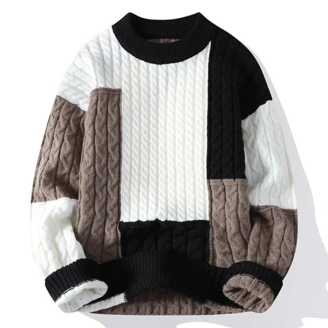 Patchwork Cable Knit Color Block Sweater