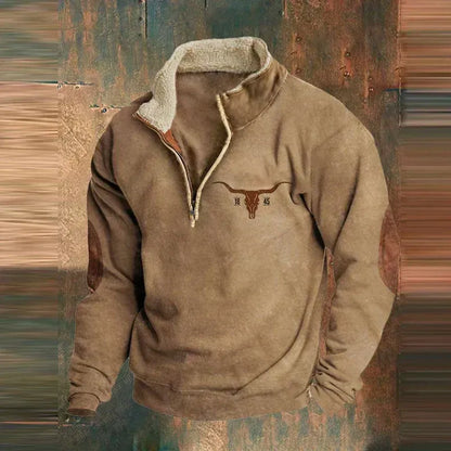 Cloxis Men's Aztec Print Fleece Half-Zip Sweatshirt – Brown & Beige