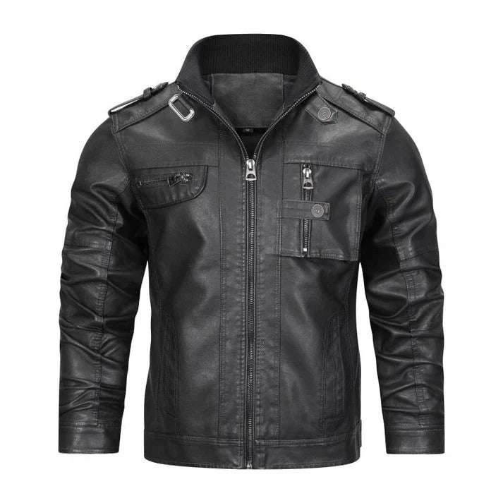 🧥 Premium Men's Black Leather Biker Jacket