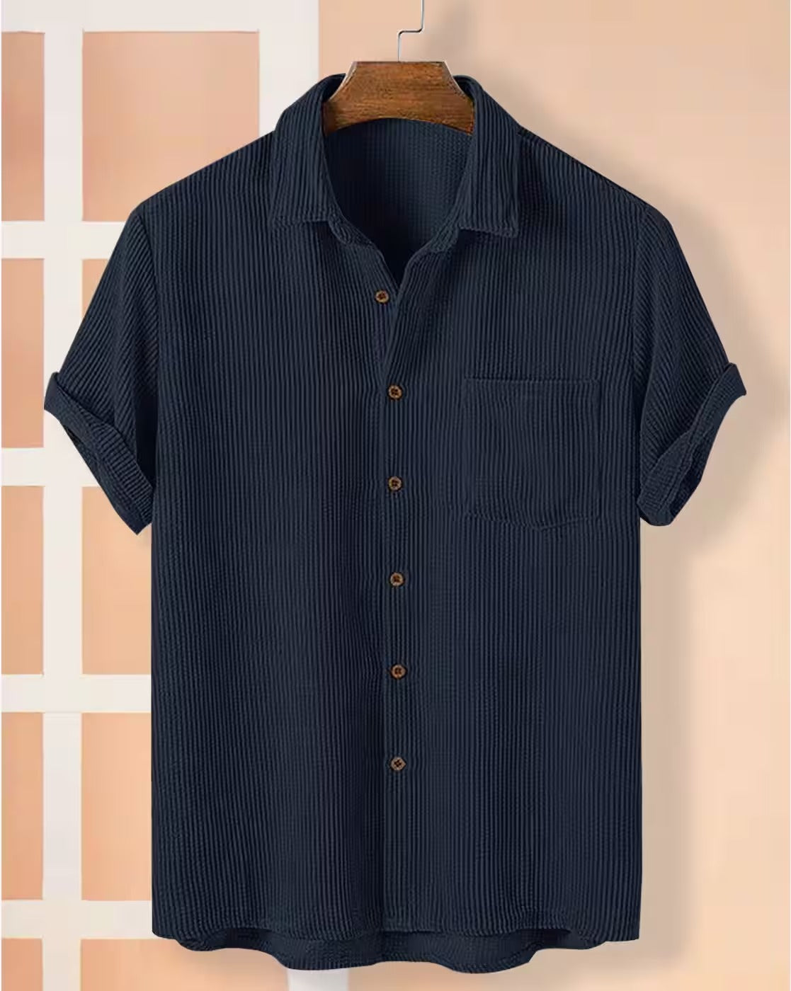 Weartox Men's Premium Navy Blue Textured Casual Half Sleeve Shirt
