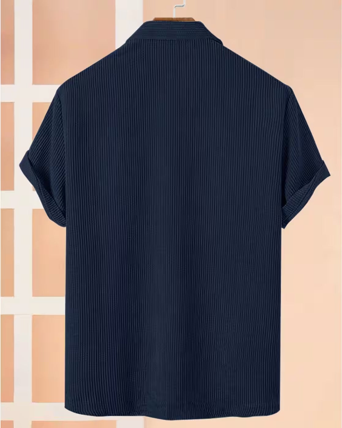 Weartox Men's Premium Navy Blue Textured Casual Half Sleeve Shirt